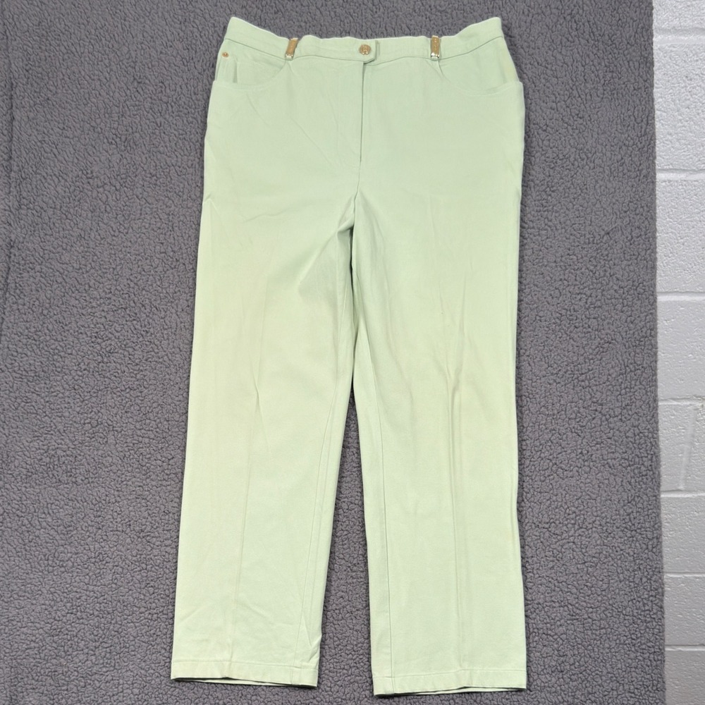 St John Sport Marie Gray Pants Womens 16 Lime Green High Waist Vtg